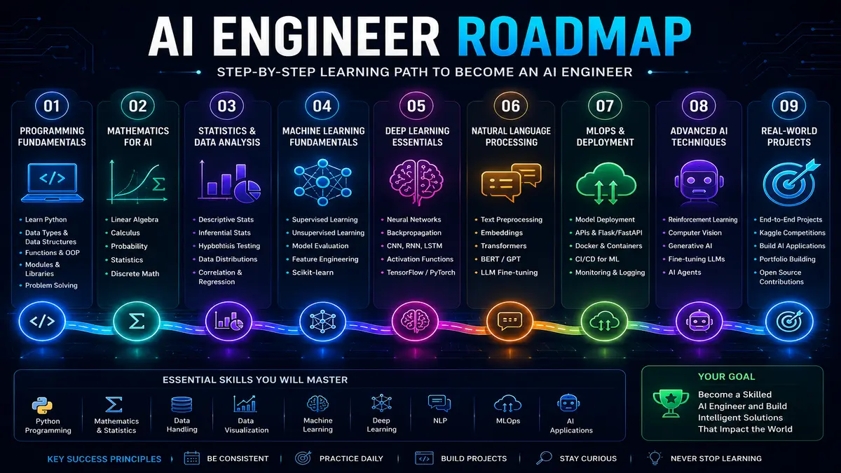 AI Engineer Roadmap 2026: Skills, Tools, Projects and Career Path AI Engineer Roadmap step by step path 2026